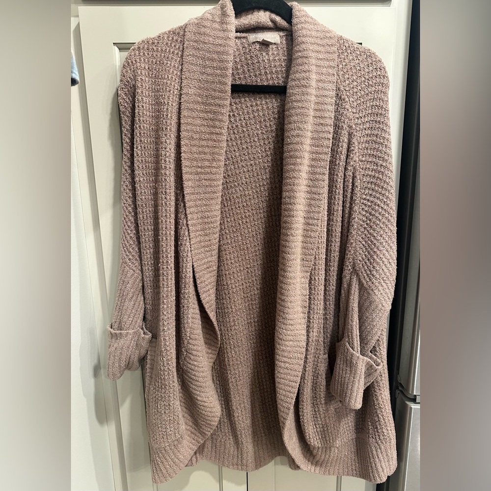 BAREFOOT DREAMS COZY CHIC LITE Cardigan sweater tan beige L / XL